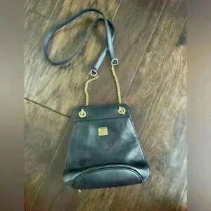 Liz Claiborne Genuine Leather Black Bucket Bag with Chain